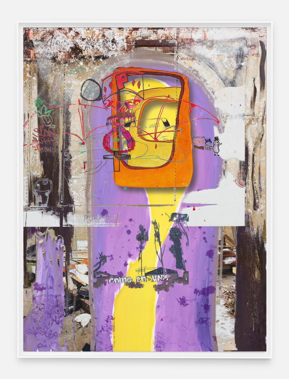 Sinn Kitty, 2024  gesso, latex, acrylic paint, on canvas  site size: 203.4 x 152.6 x 4.4 cm / 80 ⅛ x 60 ⅛ x 1 ¾ in frame size: 207.2 x 156.5 x 8 cm / 81 ⅝ x 61 ⅝ x 3 ⅛ in.