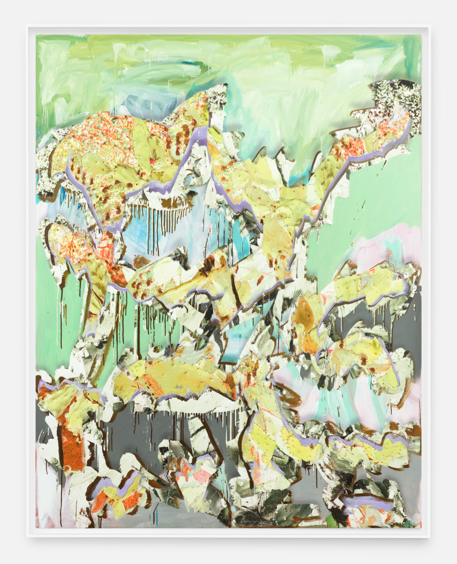 Dancer, 2024  gesso, latex, acrylic paint, on canvas  site size: 213.7 x 168.3 x 4.2 cm / 84 ⅛ x 66 ¼ x 1 ⅝ in frame size: 217.6 x 172.1 x 8 cm / 85 ⅝ x 67 ¾ x 3 ⅛ in.