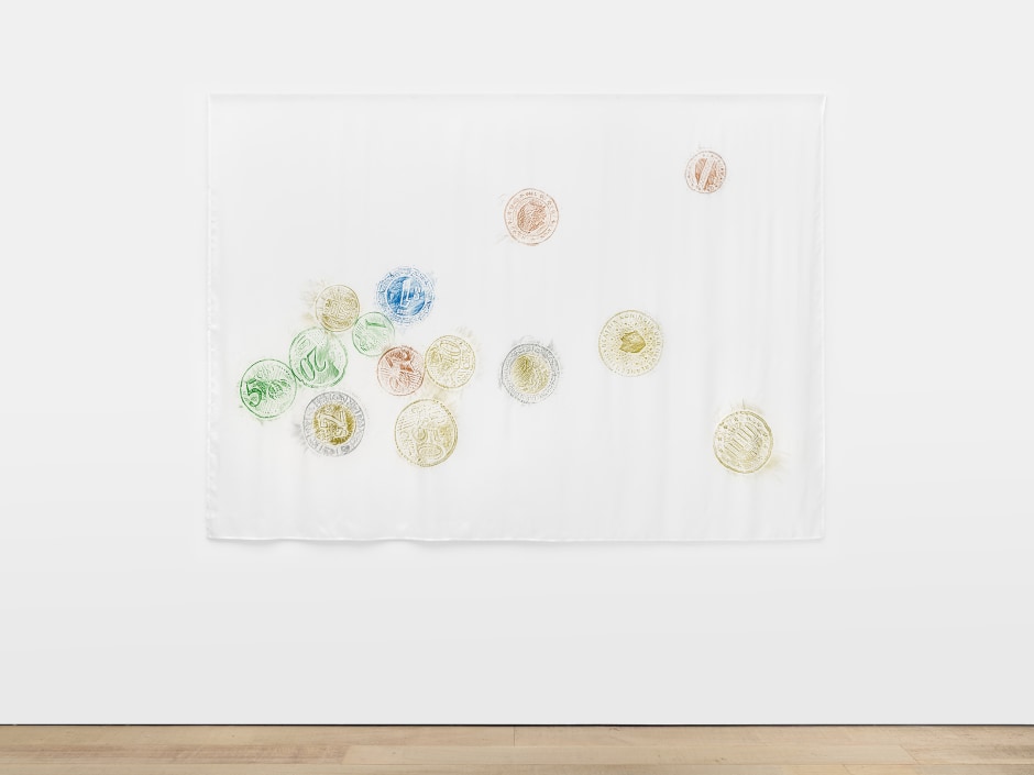 coins (explosion / implosion 1), 2022  silk, crayon  180 x 240 cm / 70 ⅞ x 94 ½ in