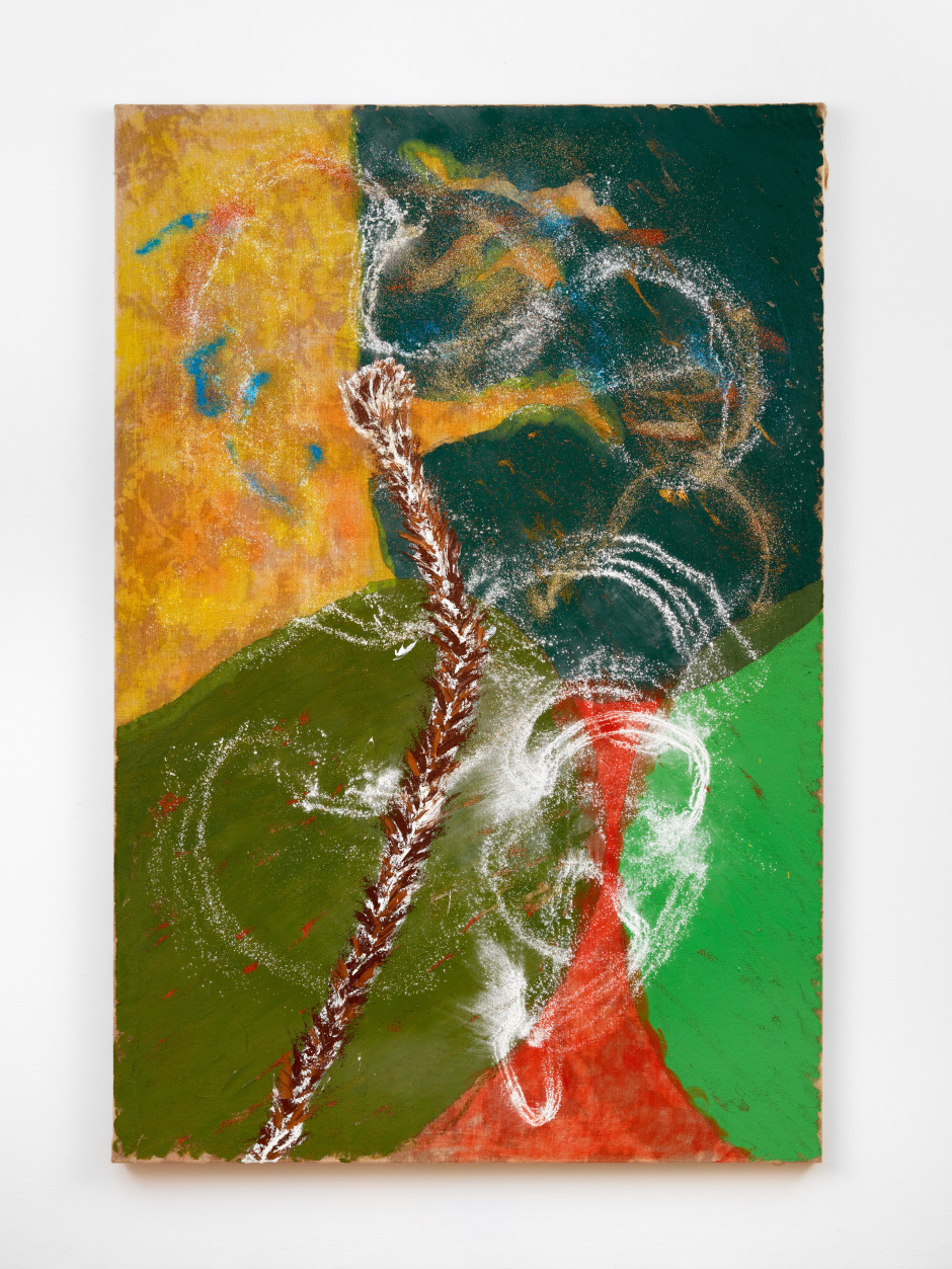 Alvaro Barrington  Anansi Rising, 2020  mixed media on burlap  255.5 x 170.5 x 5 cm / 100 ⅝ x 67 ⅛ x 2 in  © Alvaro Barrington. Courtesy of the Artist and Sadie Coles HQ, London.  Photo: Robert Glowacki