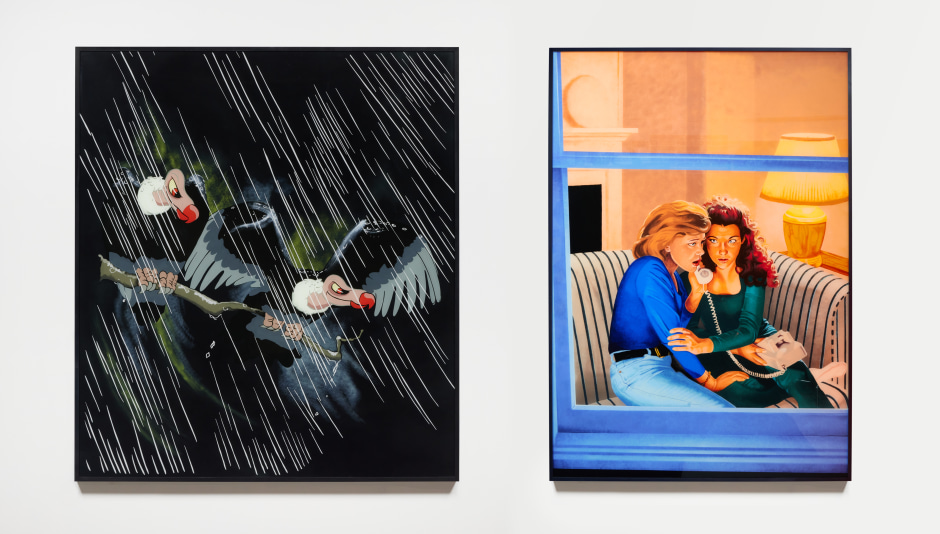 The Wages of Sin, Two Women and a Bully, 2022-2023  plexiglass, Flashe paint, sequin pins, foam, velvet, hardware, wood frame  243.8 x 383.5 x 7.6 cm / 96 x 151 x 3 in