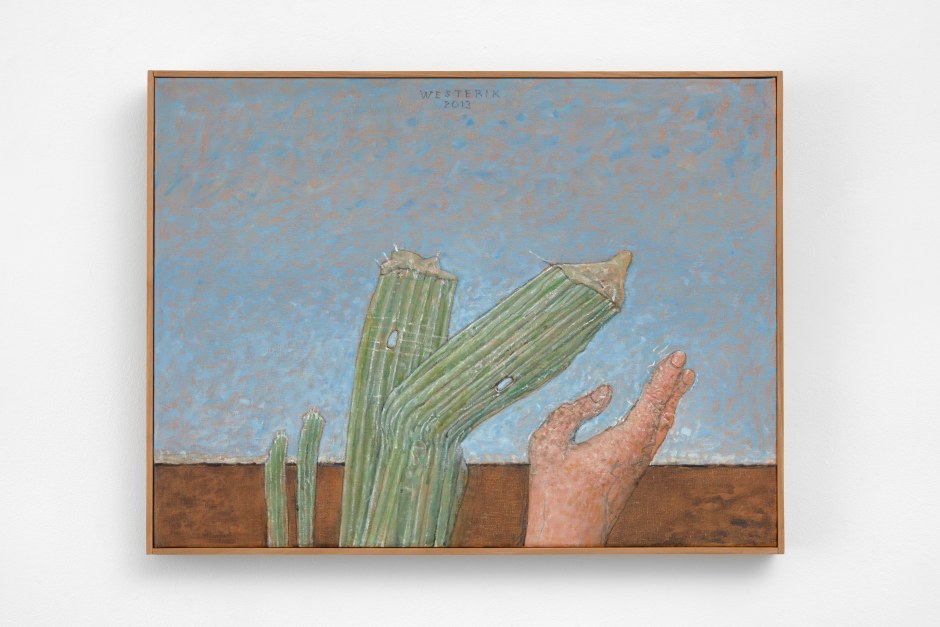 Grasses and hand / Grassen en hand , 2013  tempera, alkyd and oil on panel  46.5 x 61.4 x 3.9 cm / 18 ¼ x 24 ⅛ x 1 ½ in