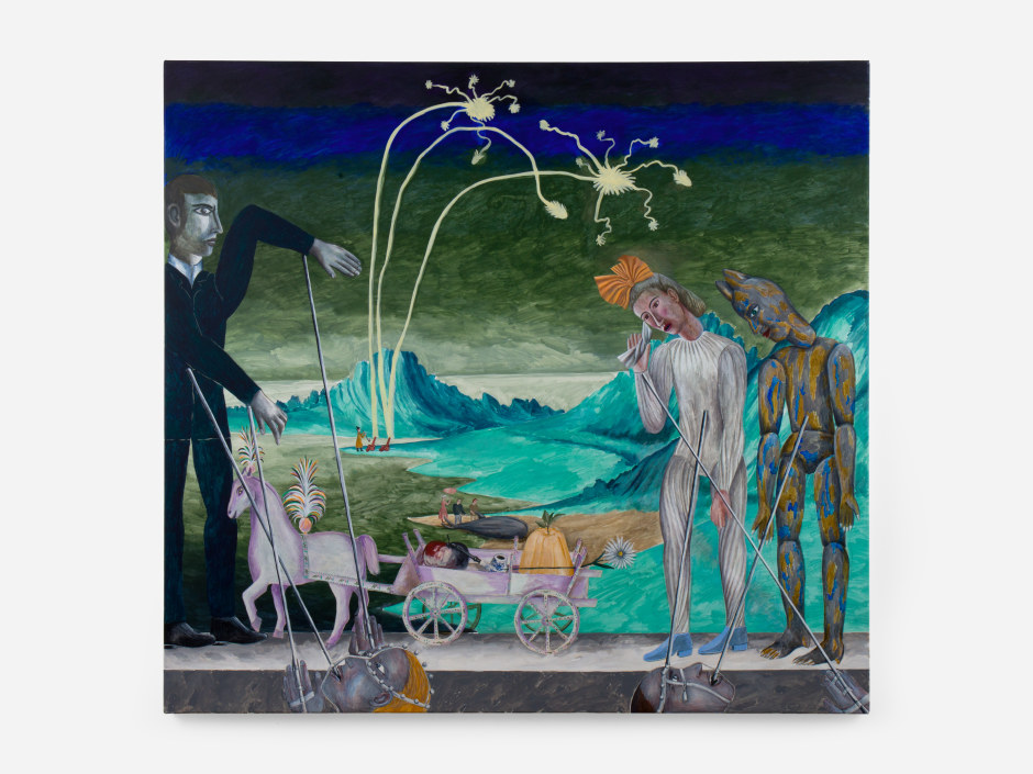 Agnes Scherer  Beached whale with bailiff (Seizure of property), 2024  acrylic on canvas  131.7 x 142 x 3.2 cm / 51 ⅞ x 55 ⅞ x 1 ¼ in  © Agnes Scherer. Courtesy of the Artist and Sadie Coles HQ, London.  Photo: Katie Morrison
