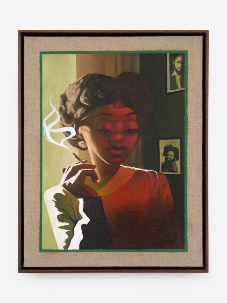 Ria, 2025  oil on linen, walnut frame  site size: 65.5 x 50.6 x 3 cm / 25 ¾ x 19 ⅞ x 1 ⅛ in. frame size: 68.4 x 53.4 x 5 cm / 26 ⅞ x 21 x 2 in.