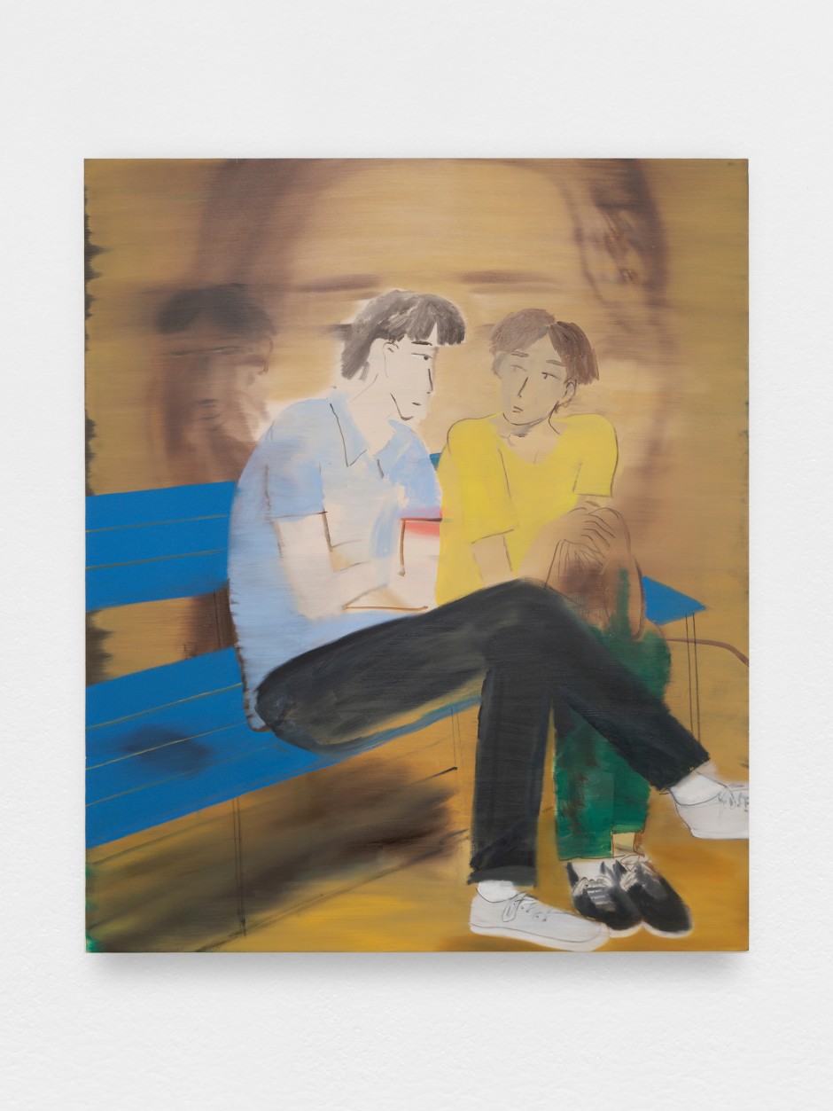 Yu Nishimura  Two Boys Talking, 2022  Oil on canvas  168 x 140.7cm  © Yu Nishimura. Courtesy of the Artist and Crèvecœur, Paris.