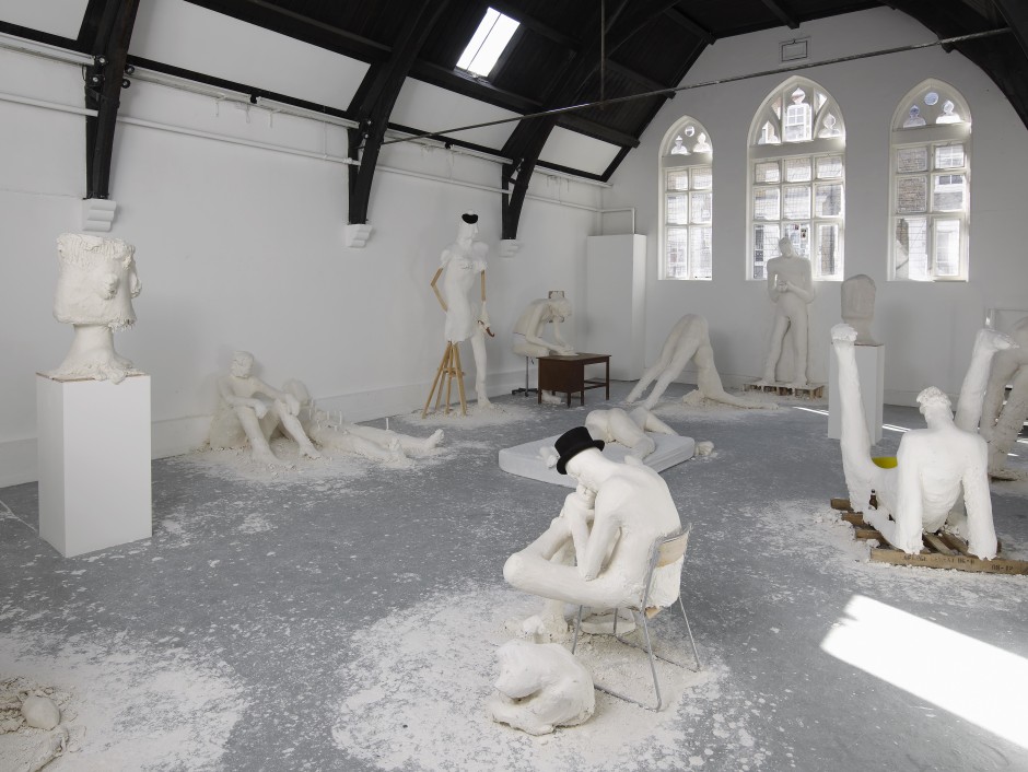 Nicole Eisenman  “Tis but a scratch” “A scratch?!” Your arm’s off” “No it isn’t”  2012  Plaster, wood, mixed media  installation view, Studio Voltaire, London 2012
