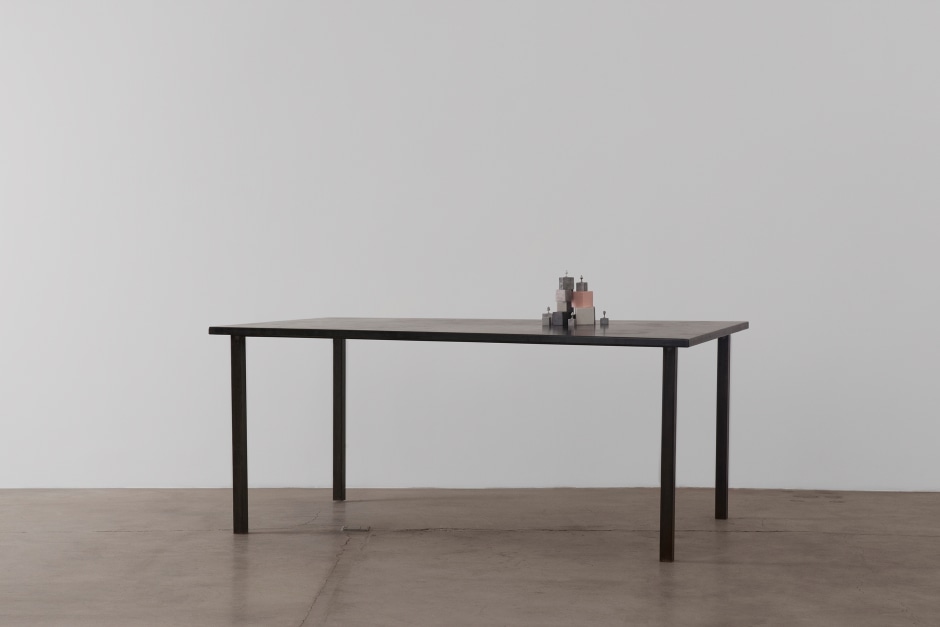 The doubtful site (empty space), 2018  Aluminium, iron, resin, sand  210 x 130 x 115cm