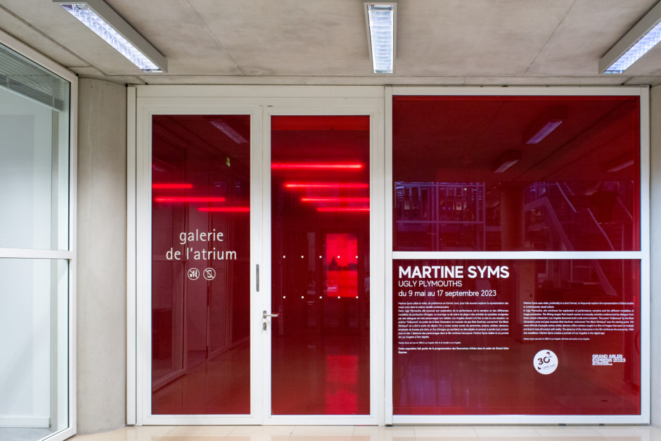 Installation view, Martine Syms, Ugly Plymouths, Carré d'Art - Musée d'art contemporain, Nîmes, 9 May – 17 September 2023  © Martine Syms. Courtesy the Artist and Carré d'Art - Musée d'art contemporain, Nîmes.  Photo: Cedrick Eymenier