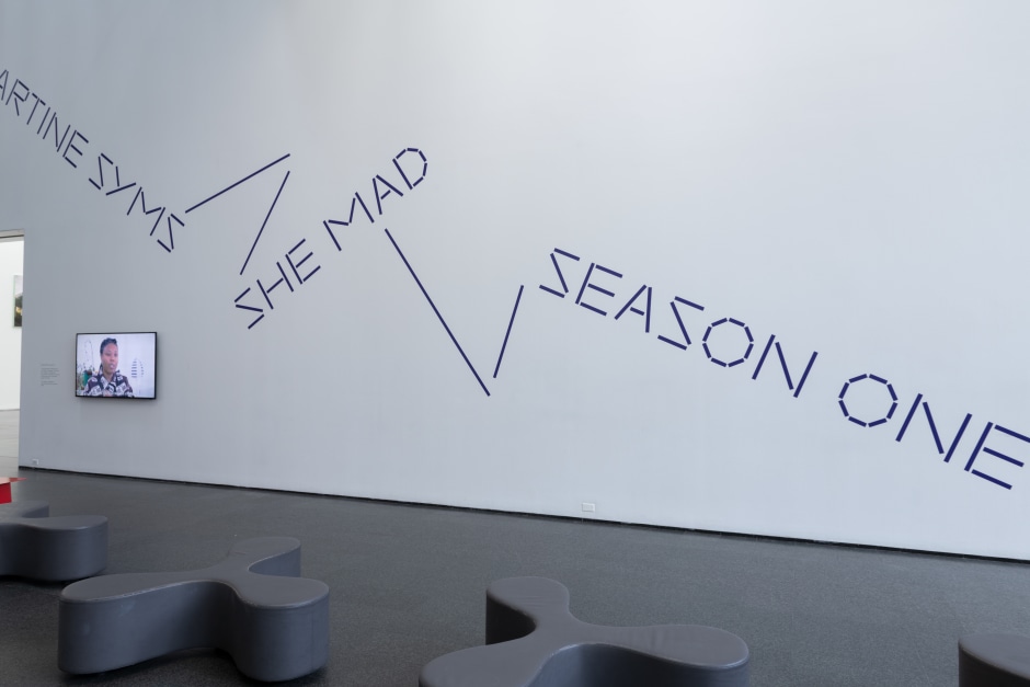 Installation view, Martine Syms, She Mad: Season One, MCA Museum of Art, Chicago, Chicago, 2 July 2022 - 12 February 2023  © Martine Syms. Courtest the Artist and Sadie Coles HQ, London.  Photo: Nathan Keay / MCA Museum of Art, Chicago.