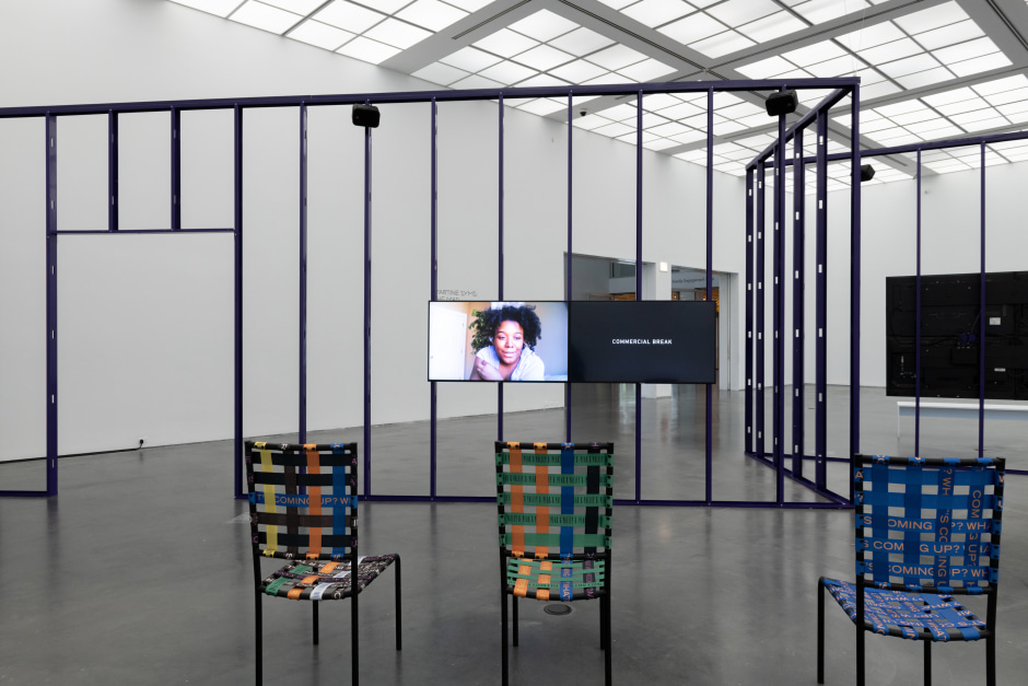 Installation view, Martine Syms, She Mad: Season One, MCA Museum of Art, Chicago, Chicago, 2 July 2022 - 12 February 2023  © Martine Syms. Courtest the Artist and Sadie Coles HQ, London.  Photo: Nathan Keay / MCA Museum of Art, Chicago.