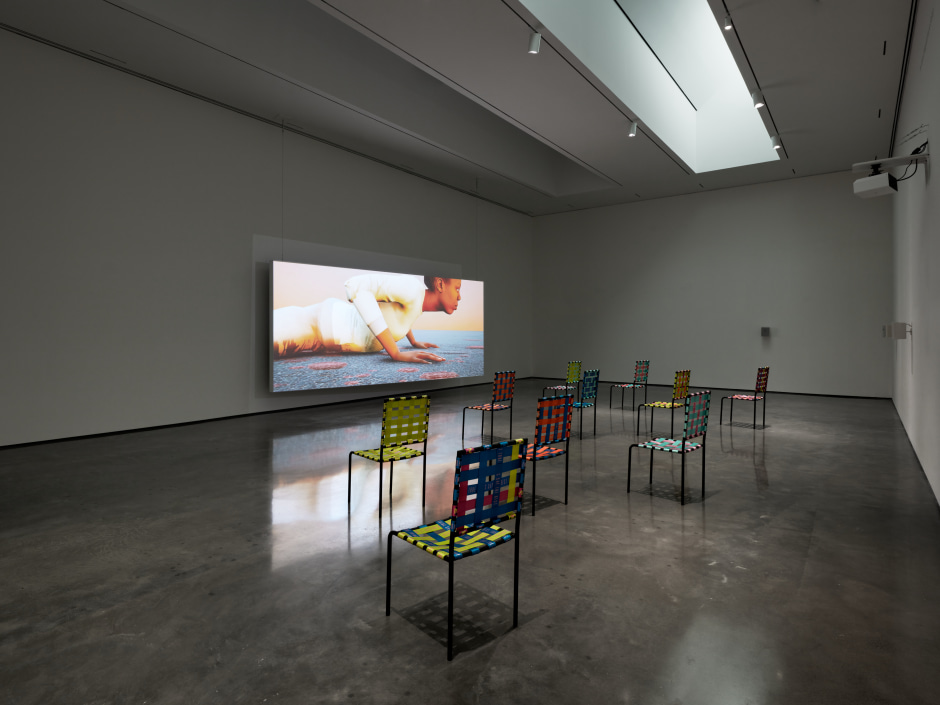 Installation view, Martine Syms, Grio College, Hessel Museum of Art, CCS Bard, New York, 25 June - 27 November 2022  © Martine Syms. Courtesy of the Artist; Sadie Coles HQ, London; and Bridget Donahue, New York.  Photo: Olympia Shannon