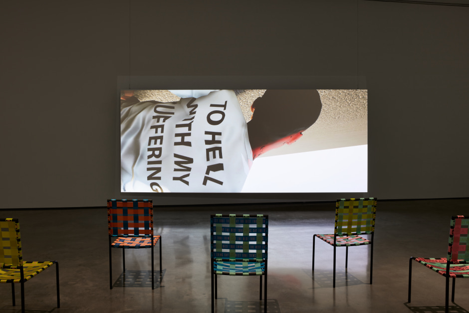 Installation view, Martine Syms, Grio College, Hessel Museum of Art, CCS Bard, New York, 25 June - 27 November 2022  © Martine Syms. Courtesy of the Artist; Sadie Coles HQ, London; and Bridget Donahue, New York.  Photo: Olympia Shannon