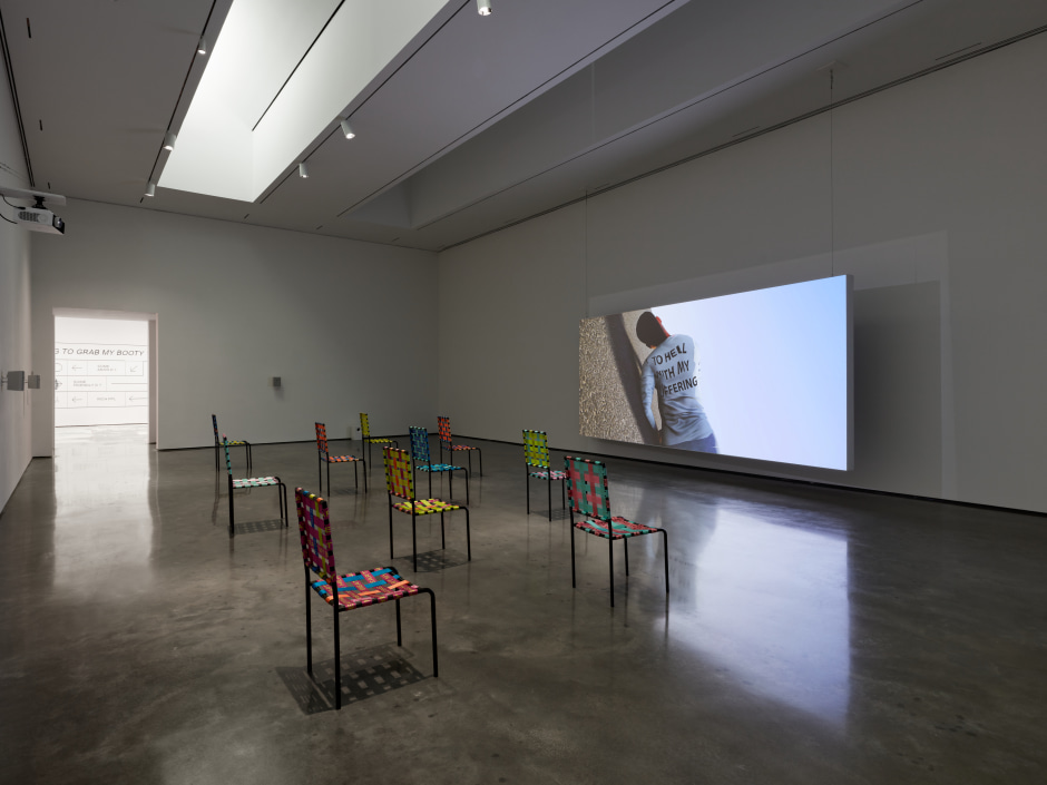 Installation view, Martine Syms, Grio College, Hessel Museum of Art, CCS Bard, New York, 25 June - 27 November 2022  © Martine Syms. Courtesy of the Artist; Sadie Coles HQ, London; and Bridget Donahue, New York.  Photo: Olympia Shannon