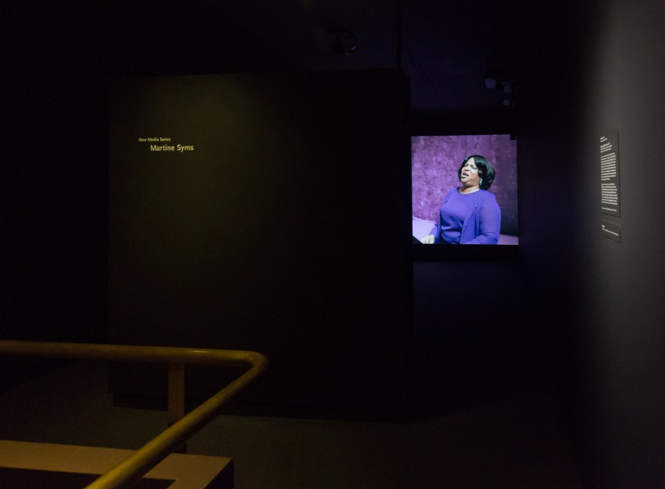 Installation view, Martine Syms, New Media Series, Saint Lewis Art Museum, 07 August - 15 November 2020.  © Martine Syms. Courtesy the Artist and Saint Lewis Art Museum, Saint Lewis MO.  Photo: Lisa Mitchell.