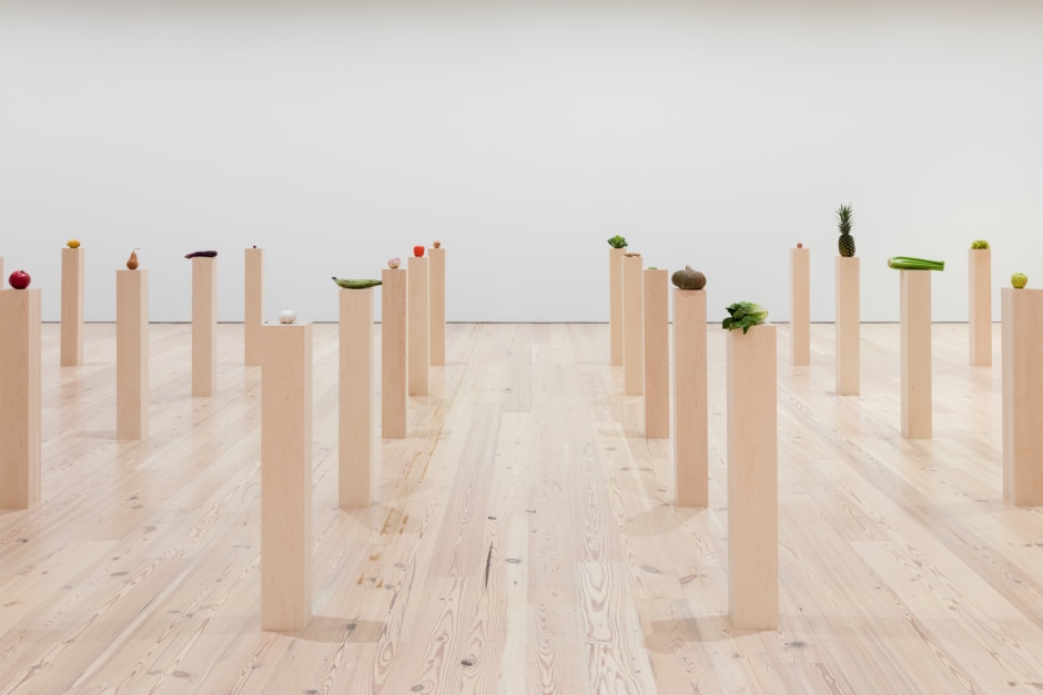 Installation view, Darren Bader, fruits, vegetables, fruit and vegetable salad, Whitney Museum of American Art, New York NY, 15 January – 17 February 2020  © Darren Bader. Courtesy the Artist and Whitney Museum of American Art, New York.