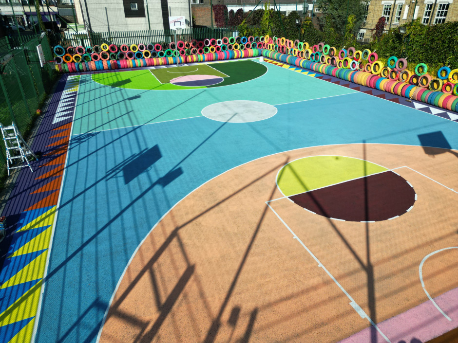 Installation view, Alvaro Barrington, Tower Hamlets, Basketball Court, Ongoing  © Alvaro Barrington. Courtesy the Artist, Serpentine and CONSUL.  Photo: CONSUL