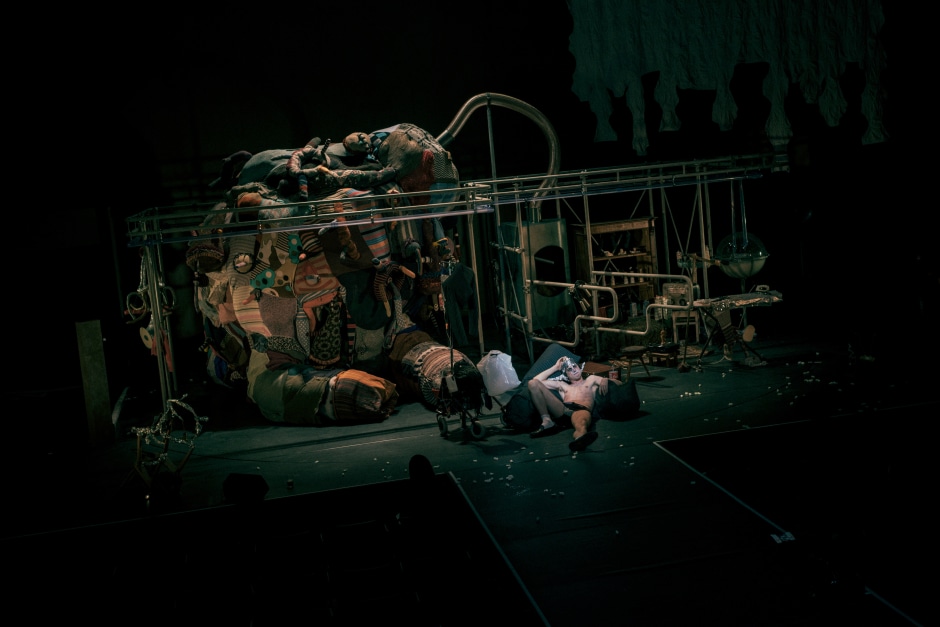 Performance view, 'Peer Gynt': A Project by John Bock and Lars Eidinger, Schaubühne, Berlin, 12 February - 8 March 2020  © John Bock, courtesy Schaubühne, Berlin.  Photo: BENJAKON