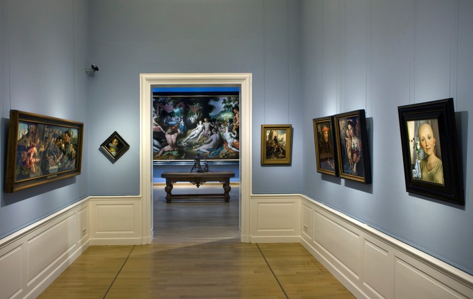 Installation view, John Currin, Frans Hals Museum, Haarlem, The Netherlands, 7 Ocfober 2011 - 8 January 2012  © John Currin. Courtesy the Artist and Frans Hals Museum, Haarlem.  Photo: GJR