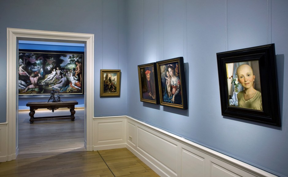 Installation view, John Currin, Frans Hals Museum, Haarlem, The Netherlands, 7 Ocfober 2011 - 8 January 2012  © John Currin. Courtesy the Artist and Frans Hals Museum, Haarlem.  Photo: GJR