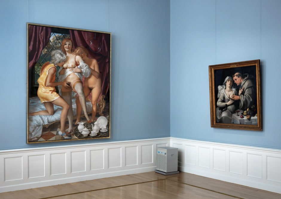 Installation view, John Currin, Frans Hals Museum, Haarlem, The Netherlands, 7 Ocfober 2011 - 8 January 2012  © John Currin. Courtesy the Artist and Frans Hals Museum, Haarlem.  Photo: GJR