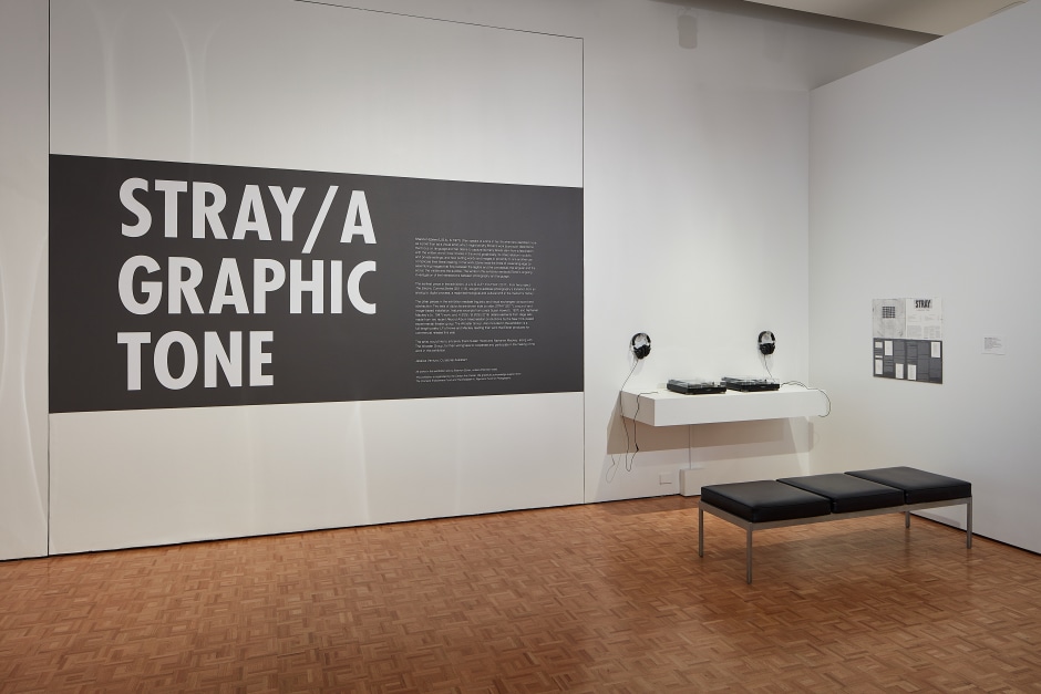 Installation view, STRAY, A GRAPHIC TONE, Cantor Arts Center, 23 February 2019 – 16 June 2019  © Shannon Ebner. Courtesy of the Artist and the Iris and B. Gerald Cantor Center for Visual Arts at Stanford University.  Photo: Johnna Arnold