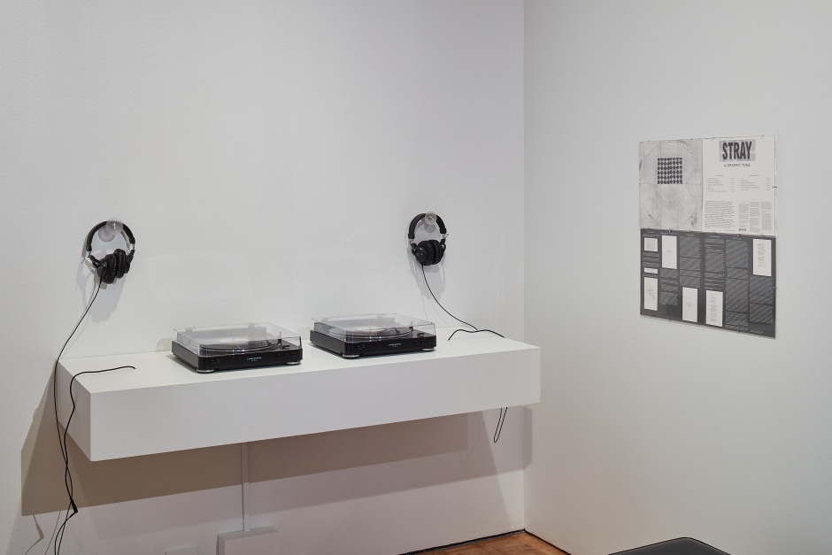 Installation view, STRAY, A GRAPHIC TONE, Cantor Arts Center, 23 February 2019 – 16 June 2019  © Shannon Ebner. Courtesy of the Artist and the Iris and B. Gerald Cantor Center for Visual Arts at Stanford University.  Photo: Johnna Arnold