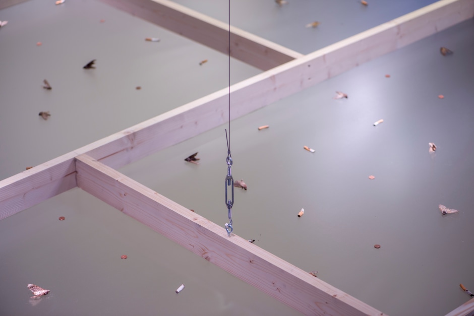 Installation view, Gabriel Kuri, spending static to save gas, The Douglas Hyde Gallery, 31 January - 12 September 2020  © Gabriel Kuri. Courtesy of the artist and the Douglas Hyde Gallery.  Photo: Louis Haugh