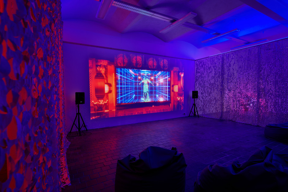 Installation view, Lawrence Lek, Ghostwriter, Cursor Gallery, CCA Prague, 20 December - 23 February 2020  © Lawrence Lek. Courtesy of the Artist and Sadie Coles HQ London.  Photo: Filip Beranek/Cursor Gallery, CCA Prague