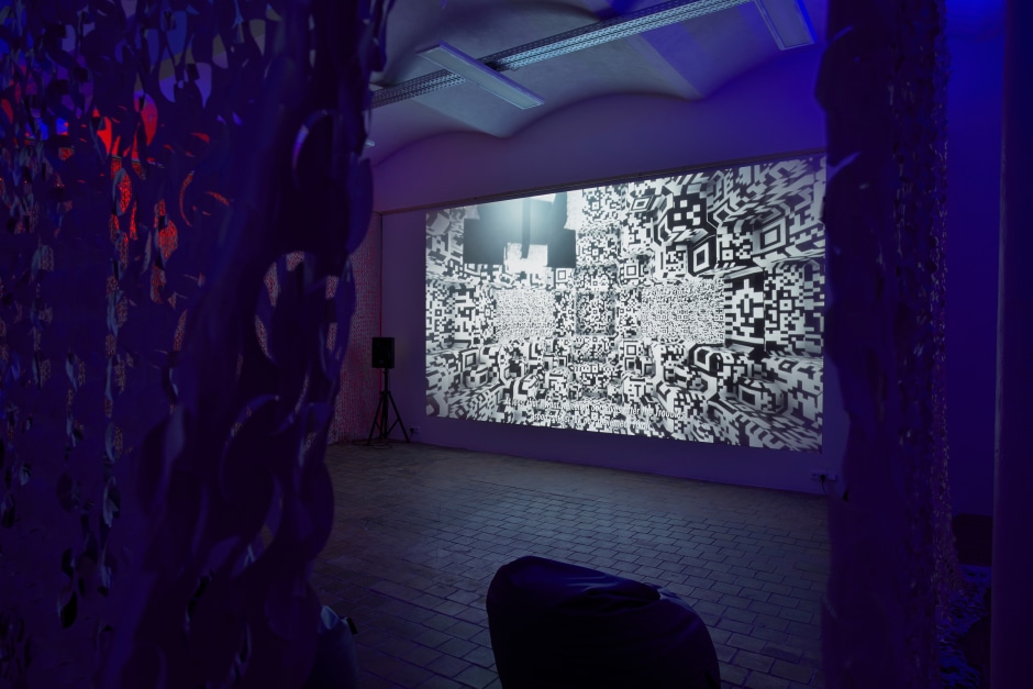 Installation view, Lawrence Lek, Ghostwriter, Cursor Gallery, CCA Prague, 20 December - 23 February 2020  © Lawrence Lek. Courtesy of the Artist and Sadie Coles HQ London.  Photo: Filip Beranek/Cursor Gallery, CCA Prague