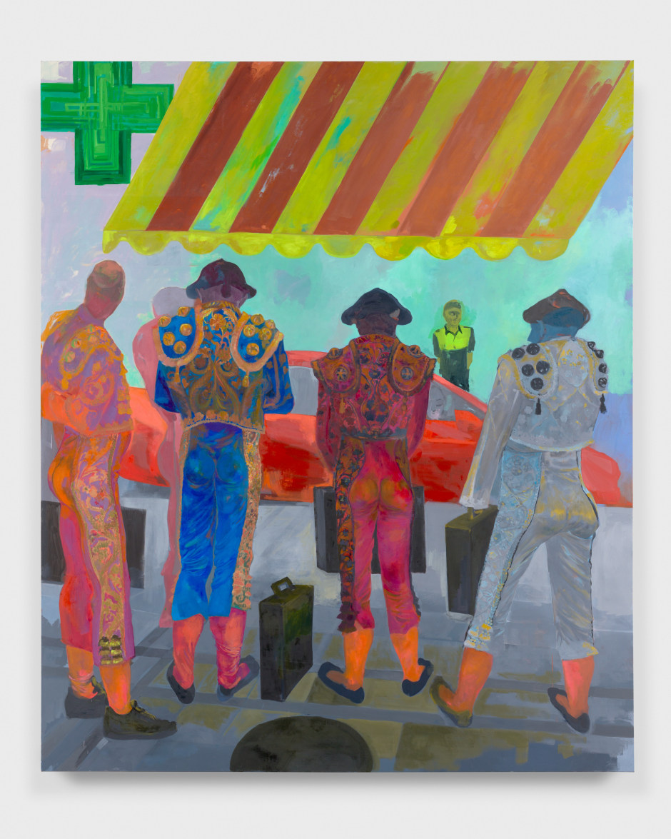 Están Calientes (They Are Heating Up), 2024  oil on canvas  240.5 x 200.5 x 3.8 cm / 94 3/4 x 79 x 1 1/2 in.  © Georgia Gardner Gray. Courtesy of the Artist and Sadie Coles HQ, London.  Photo: Robert Glowacki