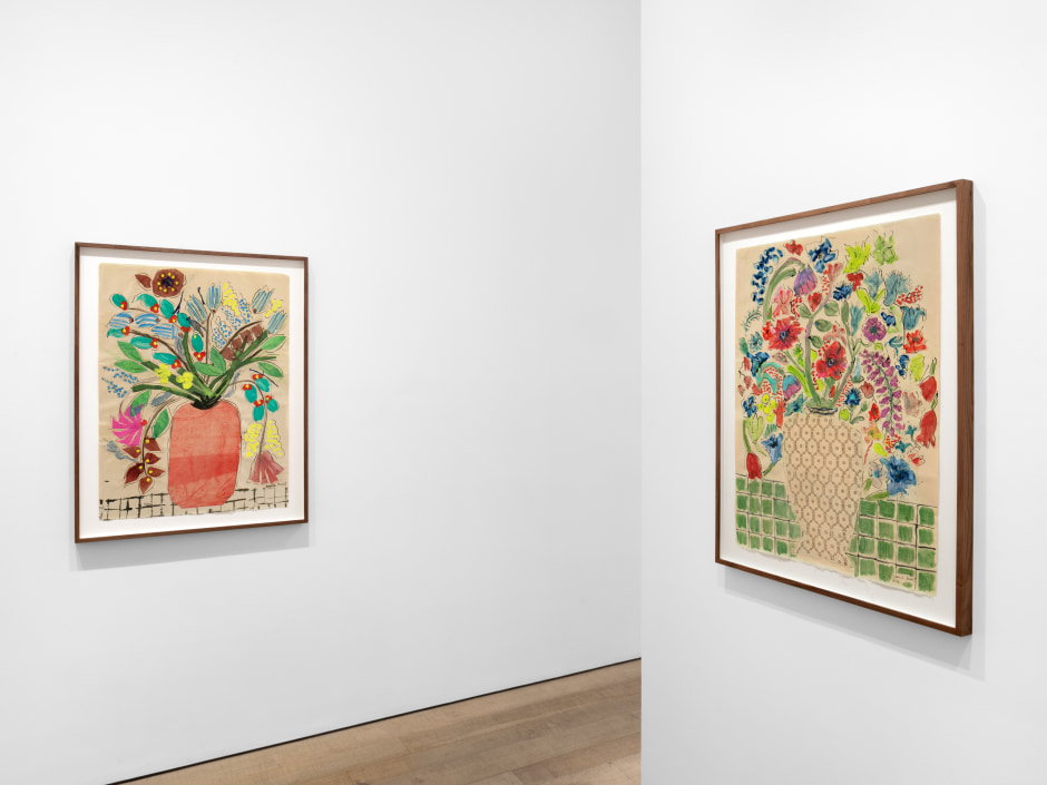 Installation view, Isabella Ducrot, Remembering Flowers, Sadie Coles HQ, 8 Bury Street SW1, 28 June - 17 August 2024  © Isabella Ducrot. Courtesy of the Artist and Sadie Coles HQ, London.  Photo: Arthur Gray