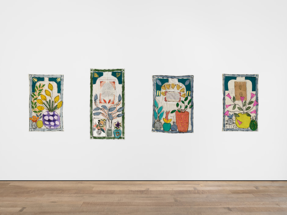 Installation view, Isabella Ducrot, Remembering Flowers, Sadie Coles HQ, 8 Bury Street SW1, 28 June - 17 August 2024  © Isabella Ducrot. Courtesy of the Artist and Sadie Coles HQ, London.  Photo: Arthur Gray