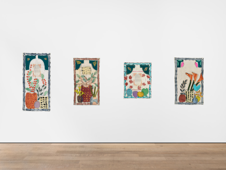 Installation view, Isabella Ducrot, Remembering Flowers, Sadie Coles HQ, 8 Bury Street SW1, 28 June - 17 August 2024  © Isabella Ducrot. Courtesy of the Artist and Sadie Coles HQ, London.  Photo: Arthur Gray