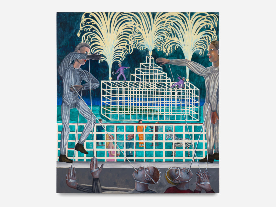 Agnes Scherer  The grand scaffold, 2024  acrylic on canvas  139.2 x 126.4 x 3.2 cm / 54 ¾ x 49 ¾ x 1 ¼ in  © Agnes Scherer. Courtesy of the Artist and Sadie Coles HQ, London.  Photo: Katie Morrison