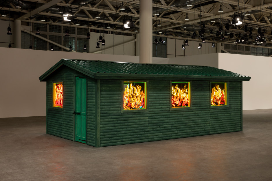 Installation view, Alex Da Corte, Hell Hole, Art Basel, Unlimited, 13 - 16 June 2024  © Alex Da Corte. Courtesy the Artist and Sadie Coles HQ, London.  Photo: Andrea Rossetti