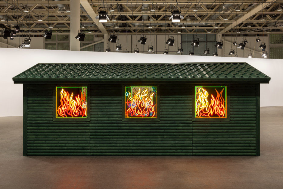 Installation view, Alex Da Corte, Hell Hole, Art Basel, Unlimited, 13 - 16 June 2024  © Alex Da Corte. Courtesy the Artist and Sadie Coles HQ, London.  Photo: Andrea Rossetti