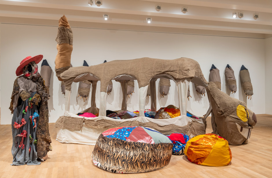 Installation view, Monster Chetwynd, A Tax Haven Run By Women as part of Performer and Participant, Tate Modern, London, 24 May 2024 - 18 May 2025  © Monster Chetwynd. Courtesy the Artist and Sadie Coles HQ, London.  Photo: © Tate / Lucy Dawkins