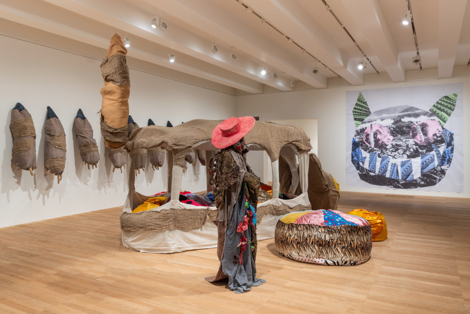 Installation view, Monster Chetwynd, A Tax Haven Run By Women as part of Performer and Participant, Tate Modern, London, 24 May 2024 - 18 May 2025  © Monster Chetwynd. Courtesy the Artist and Sadie Coles HQ, London.  Photo: © Tate / Lucy Dawkins