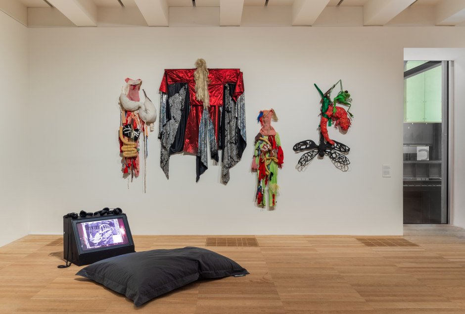 Installation view, Monster Chetwynd, A Tax Haven Run By Women as part of Performer and Participant, Tate Modern, London, 24 May 2024 - 18 May 2025  © Monster Chetwynd. Courtesy the Artist and Sadie Coles HQ, London.  Photo: © Tate / Lucy Dawkins