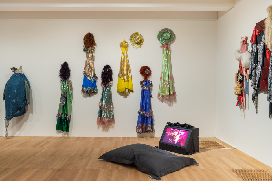 Installation view, Monster Chetwynd, A Tax Haven Run By Women as part of Performer and Participant, Tate Modern, London, 24 May 2024 - 18 May 2025  © Monster Chetwynd. Courtesy the Artist and Sadie Coles HQ, London.  Photo: © Tate / Lucy Dawkins