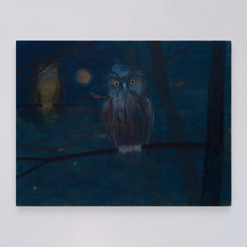 Yu Nishimura  watching in the night , 2024  acrylic and oil on cotton  112.2 x 145.7 x 3.4 cm / 44 ⅛ x 57 ⅜ x 1 ⅜ in  © Yu Nishimura. Courtesy the Artist, Sadie Coles HQ, London and Crèvecoeur, Paris.  Photo: Kei Okano