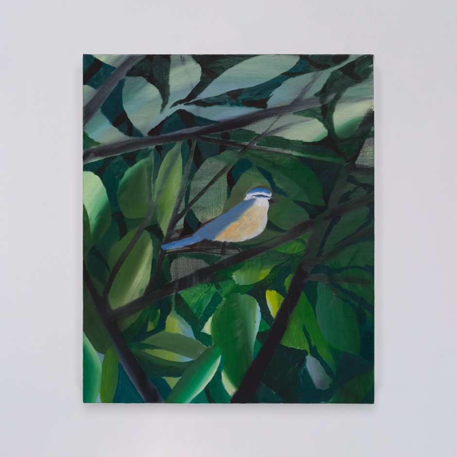 Yu Nishimura  blue bird, 2024  oil on canvas  45.7 x 38.2 x 2.2 cm / 18 x 15 x ⅞ in  © Yu Nishimura. Courtesy the Artist, Sadie Coles HQ, London and Crèvecoeur, Paris.  Photo: Kei Okano