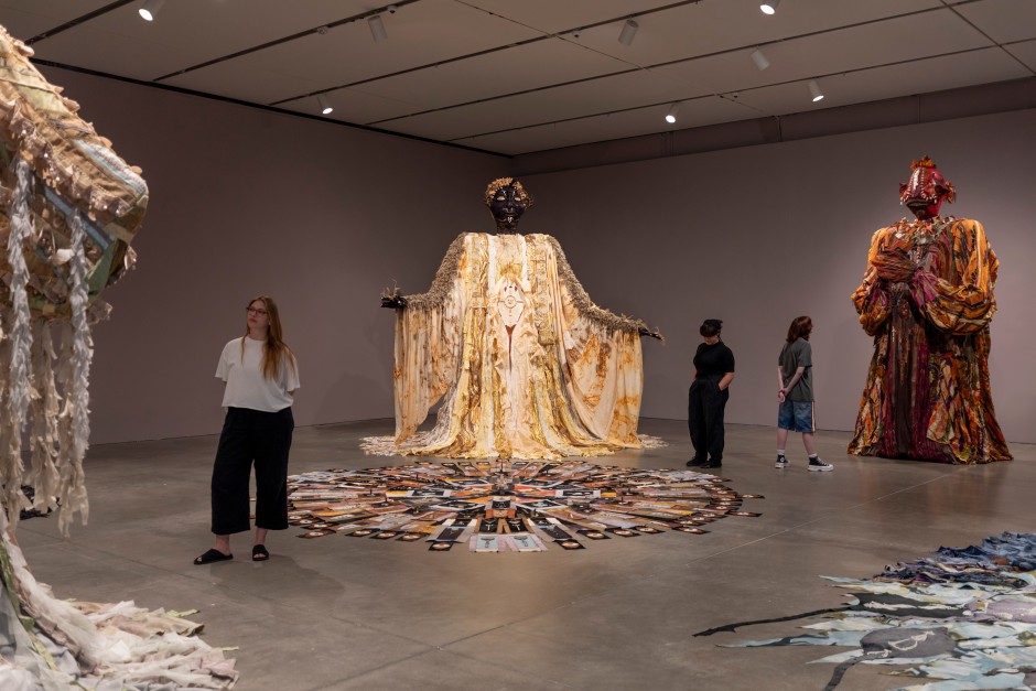 Installation view, Tau Lewis, Spirit Level, ICA Institute of Contemporary Art, Boston MA, USA, 29 August 2024 – 20 January 2025  © Tau Lewis. Courtesy of the Artist and ICA Institute of Contemporary Art, Boston.  Photo: Mel Taing