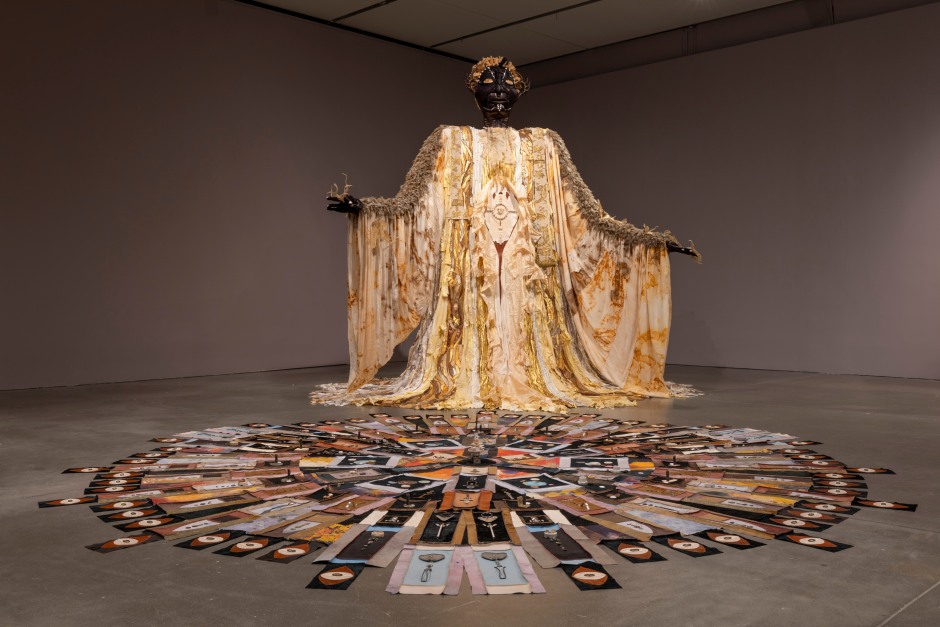 Installation view, Tau Lewis, Spirit Level, ICA Institute of Contemporary Art, Boston MA, USA, 29 August 2024 – 20 January 2025  © Tau Lewis. Courtesy of the Artist and ICA Institute of Contemporary Art, Boston.  Photo: Mel Taing