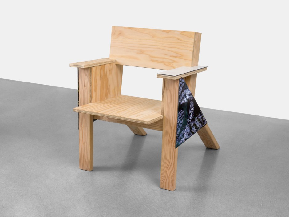 Bad NURBS, 2024  Signed and dated under seat  Douglas Fir, mixed media on aluminium  86.5 x 70 x 89 cm / 34 x 27 ½ x 35 in