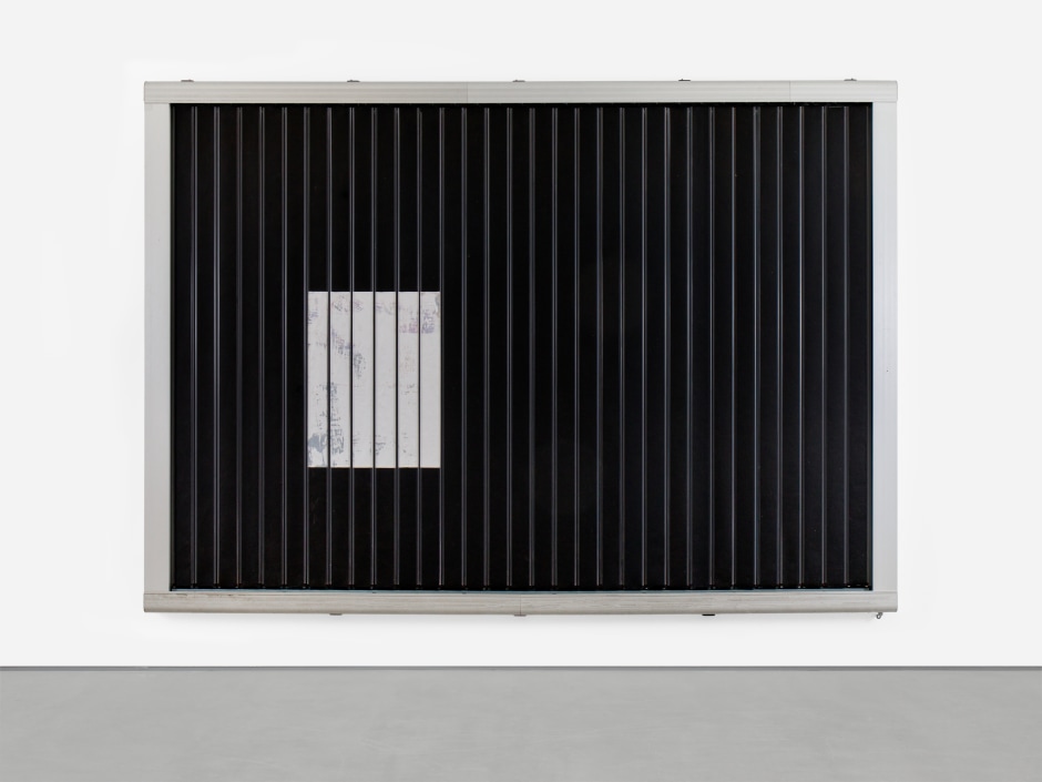 Untitled (Square Moon), 2024  trivision billboard, paper, paint, poster, tape dur: 1 minute  254.5 x 353.5 x 12.5 cm / 100 ¼ x 139 ⅛ x 4 ⅞ in  © Klara Liden. Courtesy of the Artist and Sadie Coles HQ, London.  Photo: Katie Morrison