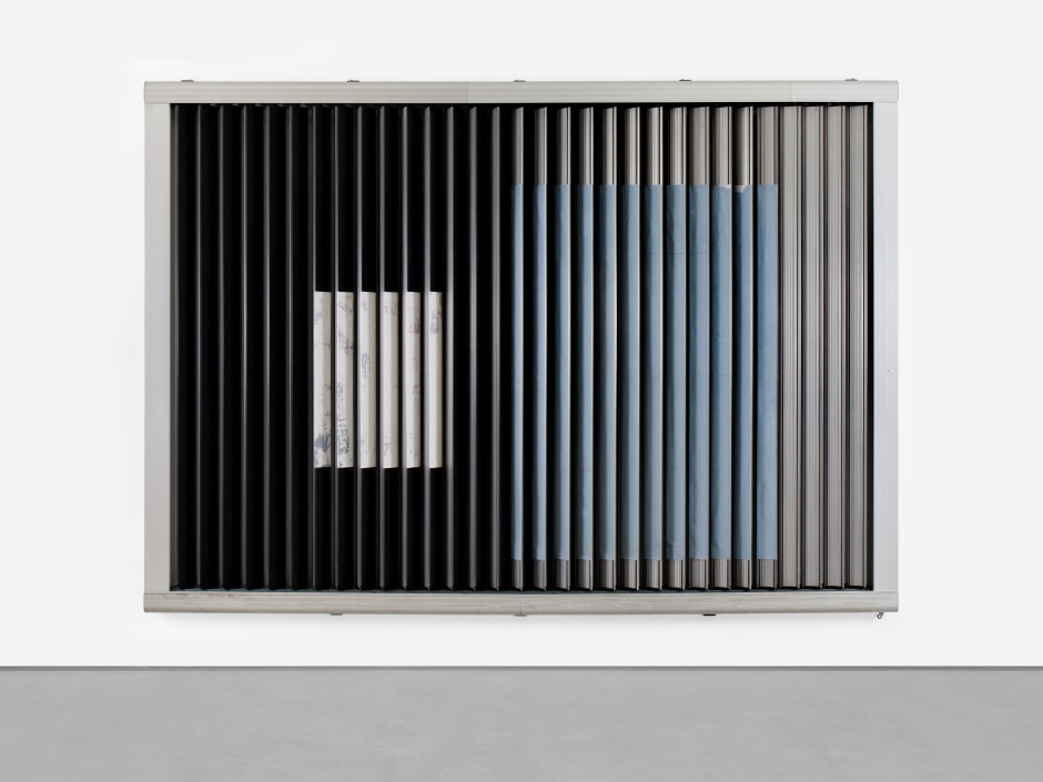 Untitled (Square Moon), 2024  trivision billboard, paper, paint, poster, tape dur: 1 minute  254.5 x 353.5 x 12.5 cm / 100 ¼ x 139 ⅛ x 4 ⅞ in  © Klara Liden. Courtesy of the Artist and Sadie Coles HQ, London.  Photo: Katie Morrison