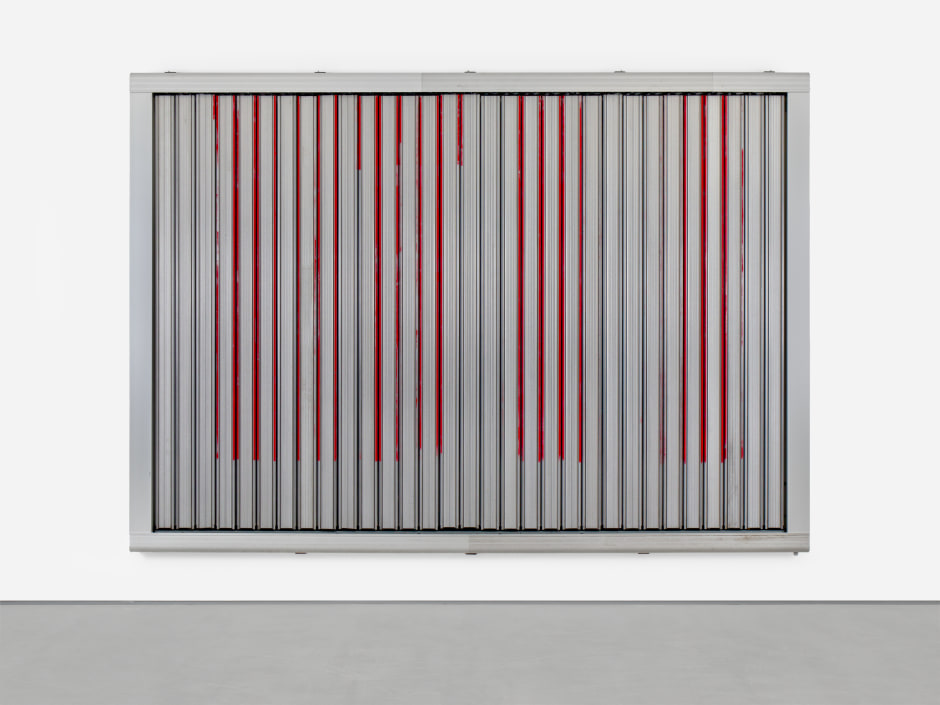 Untitled (Red), 2024  trivision billboard, paper, paint, poster  254.5 x 353.5 x 12.5 cm / 100 ¼ x 139 ⅛ x 4 ⅞ in dur: 2 min  © Klara Liden. Courtesy of the Artist and Sadie Coles HQ, London.  Photo: Katie Morrison