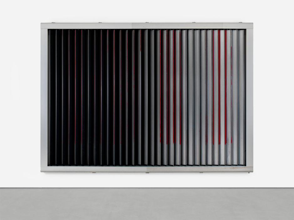 Untitled (Red), 2024  trivision billboard, paper, paint, poster  254.5 x 353.5 x 12.5 cm / 100 ¼ x 139 ⅛ x 4 ⅞ in dur: 2 min  © Klara Liden. Courtesy of the Artist and Sadie Coles HQ, London.  Photo: Katie Morrison