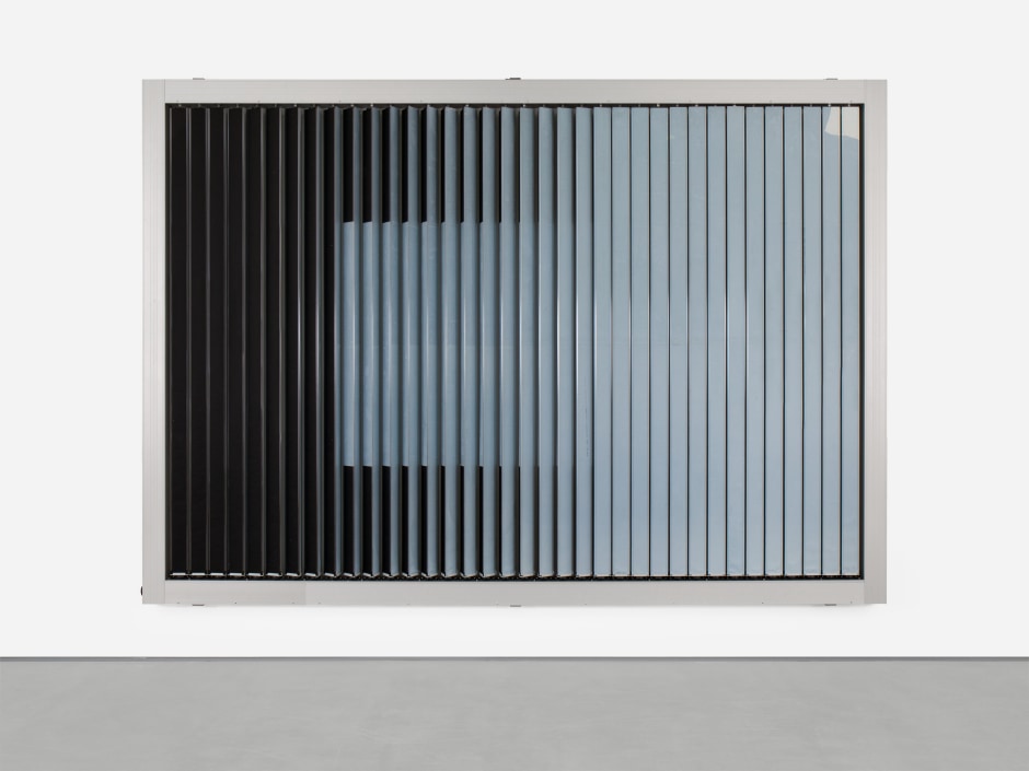 Untitled (Horizon), 2024  trivision billboard, paper, paint, poster, tape  271 x 410 x 12 cm / 106 ¾ x 161 ⅜ x 4 ¾ in dur: 20 sec  © Klara Liden. Courtesy of the Artist and Sadie Coles HQ, London.  Photo: Katie Morrison